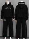 Washed black set with white fonts statement embroidered "Let Go Let God" following up with the "Peace Over Pressure".